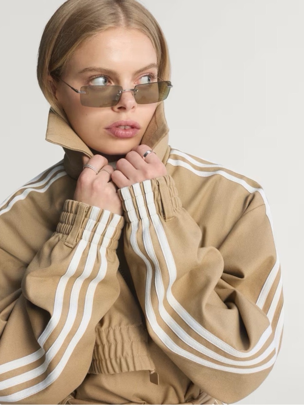 adidas Originals Tan Trench Coat with White Stripes - Picture 3 of 5